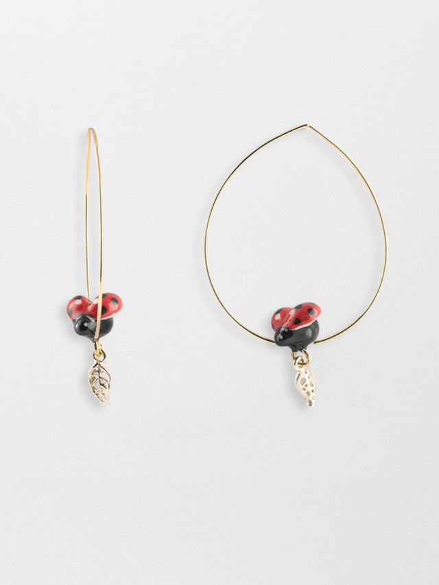 nach bijoux Petites créoles feuille & coccinelle