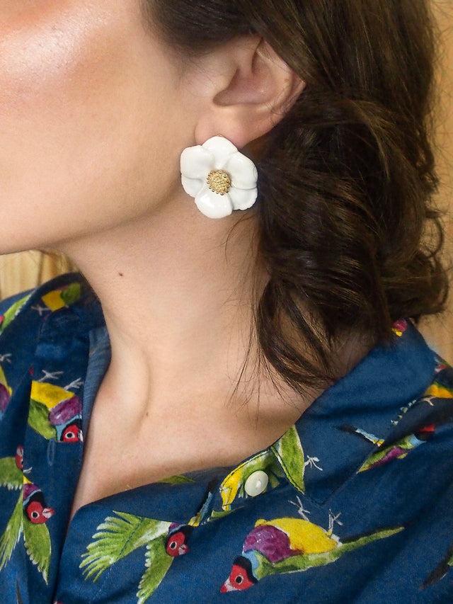 Nach Bijoux Puces D'oreilles Fleur Blanche