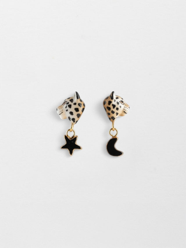 nach bijoux Puces d'oreilles léopard étoile & lune