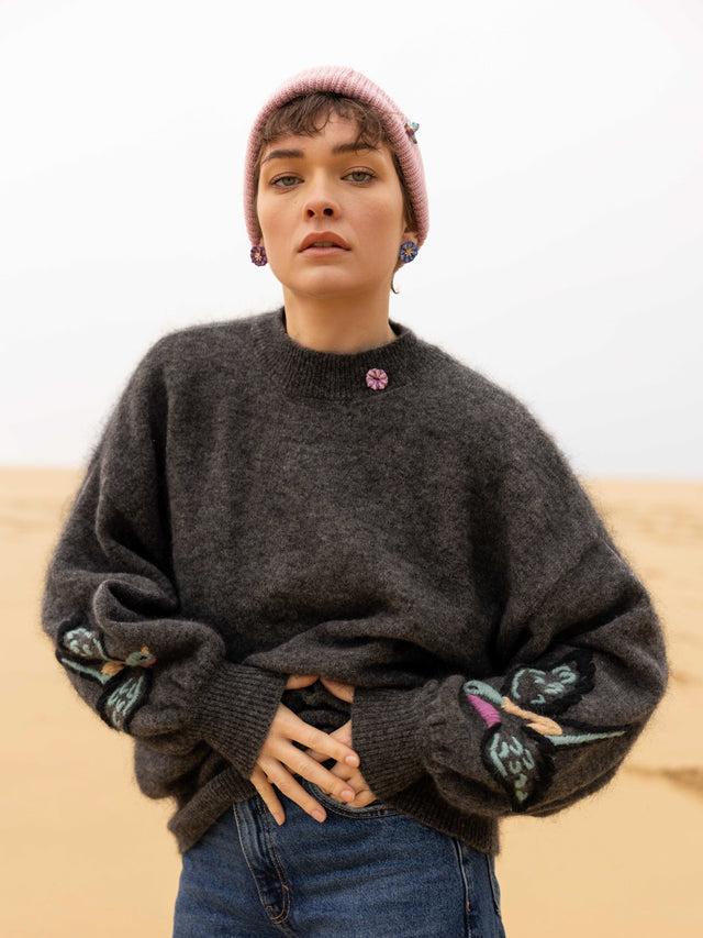 nach bijoux Pull en maille avec oiseau brodé