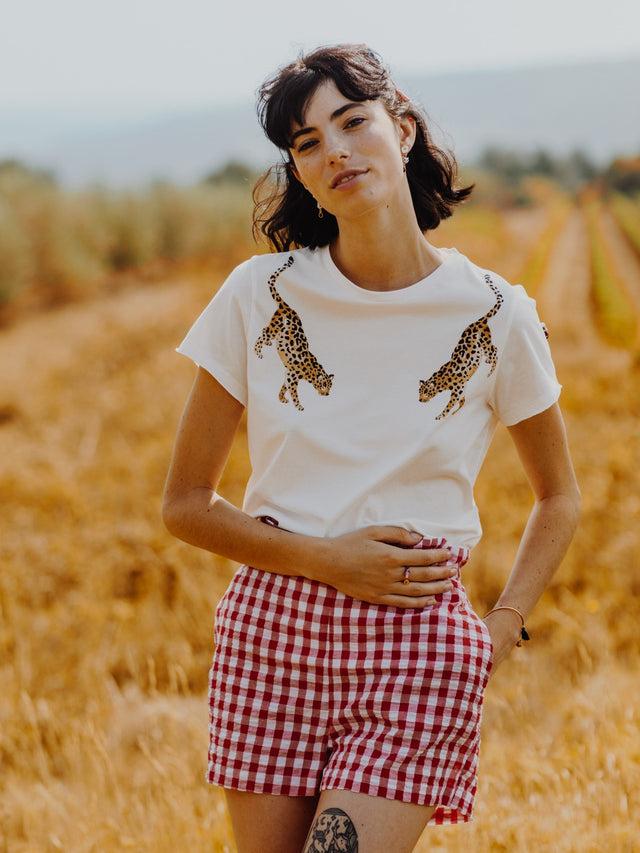 nach bijoux T-shirt léopard face à face