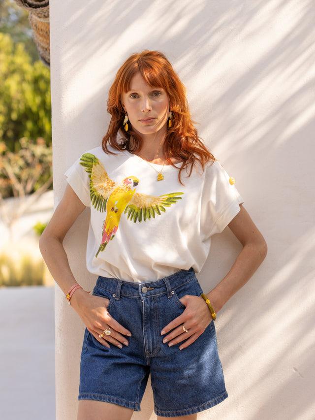 nach bijoux T-shirt perruche jaune