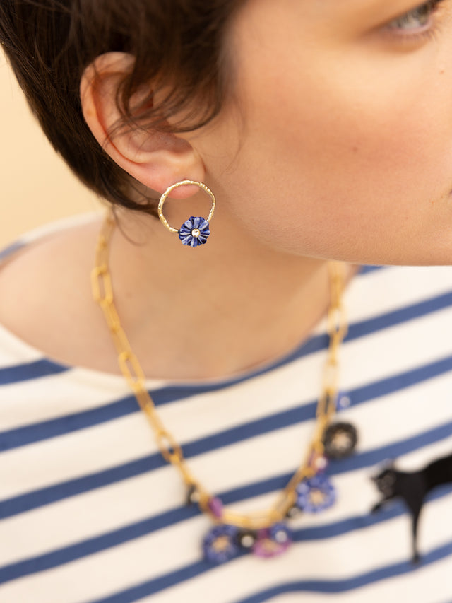 Nach Bijoux Petites Boucles D'oreilles Rondes Chardon Bleu
