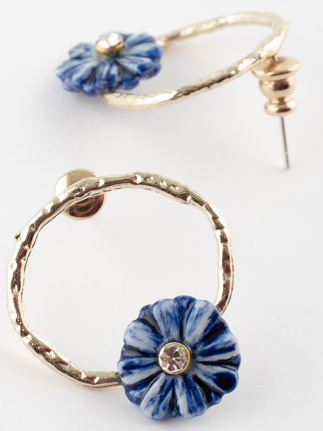 Nach Bijoux Petites Boucles D'oreilles Rondes Chardon Bleu
