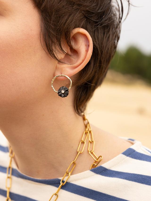 Nach Bijoux Petites Boucles D'oreilles Rondes Chardon Noir