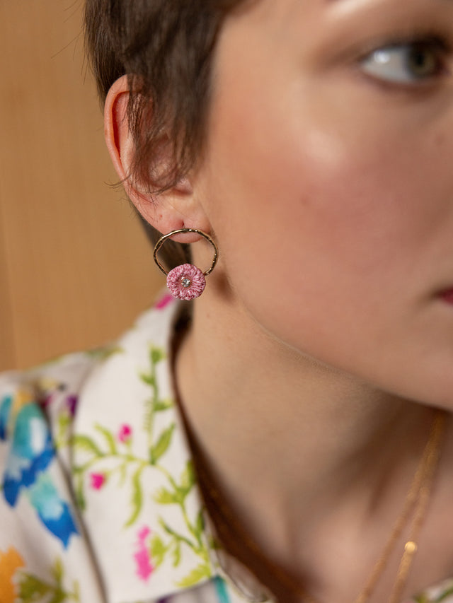 Nach Bijoux Petites Boucles D'oreilles Rondes Chardon Rose