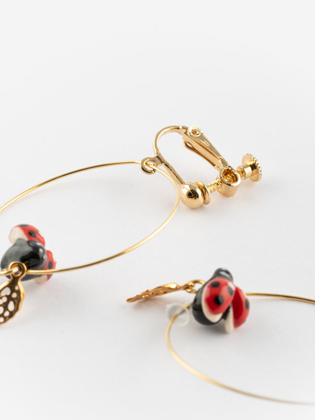 Nach Bijoux Petites Créoles à Clip Feuille & Coccinelle