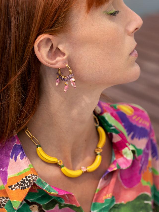 Nach Bijoux Petites Créoles Cacatoès & Perles Violettes