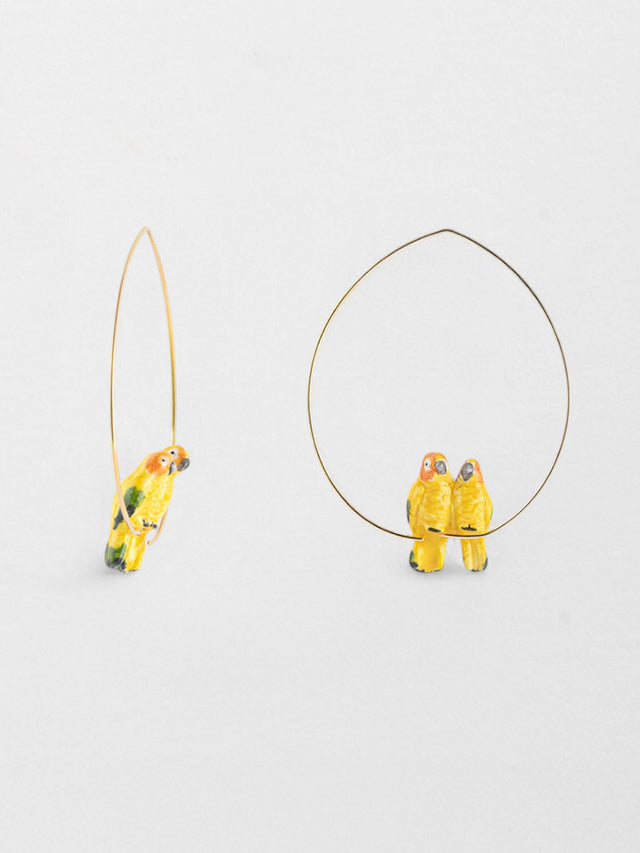 nach bijoux Petites créoles couple de perroquets jaunes