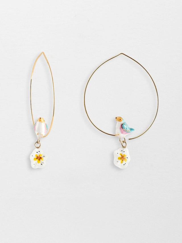 nach bijoux Petites créoles oiseau bleu & fleur de poirier