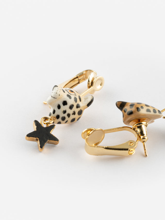Nach Bijoux Puces D'oreilles à Clip Léopard étoile & Lune