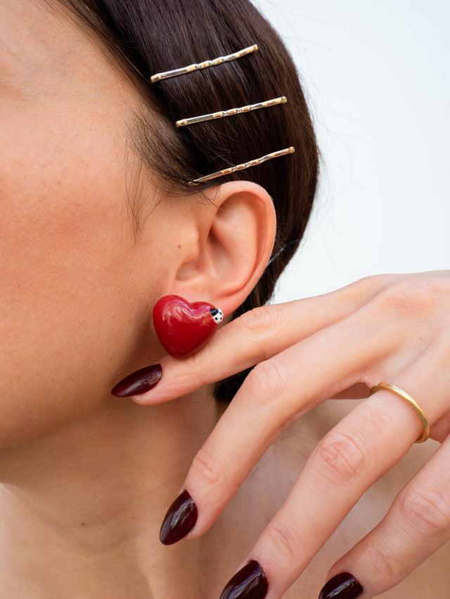 nach bijoux Puces d'oreilles cœur et coccinelle - Chérie Cherry