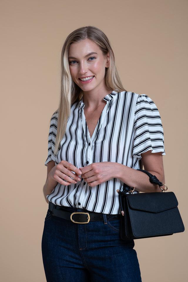 naf naf Blouse Stripy Blanc / Noir