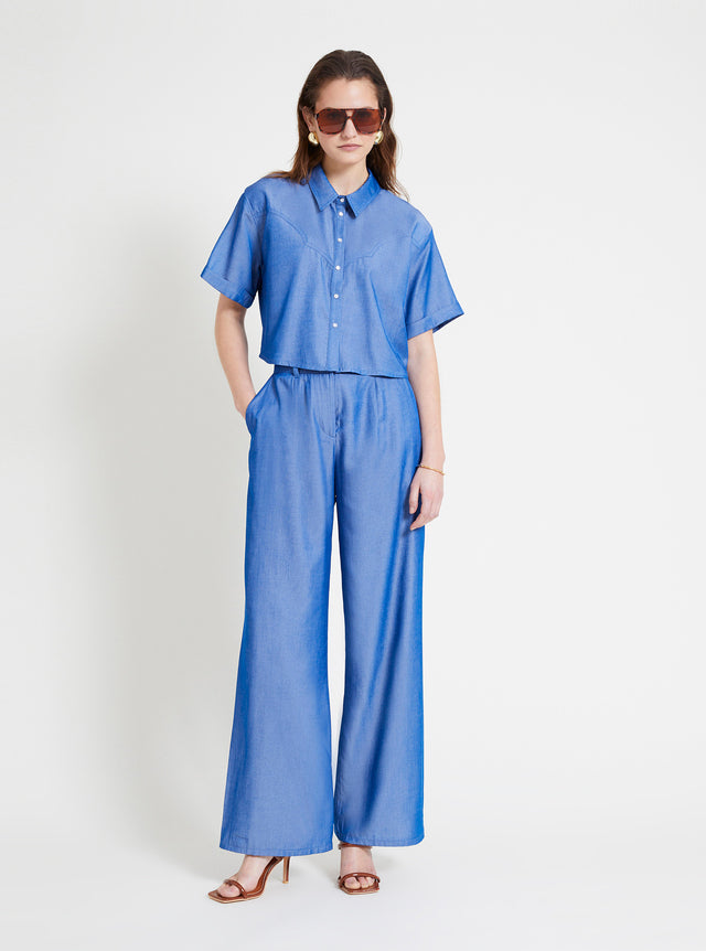 Naf Naf Chemise Leinia Bleu Moyen