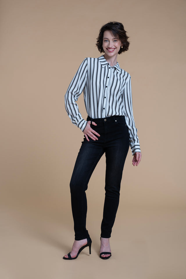 Naf Naf Chemise Stripy Blanc / Noir