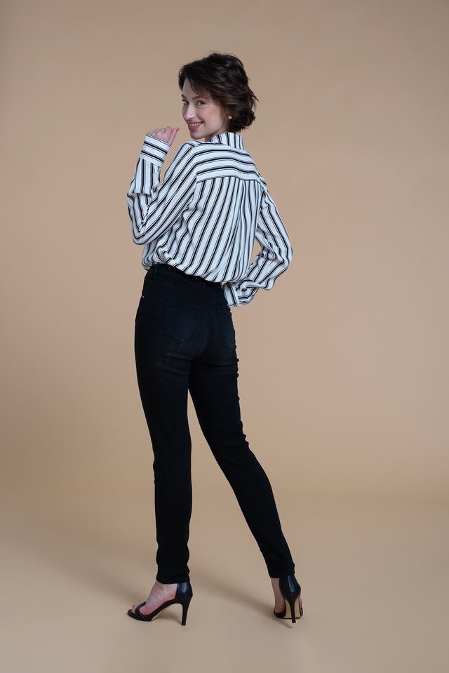 Naf Naf Chemise Stripy Blanc / Noir