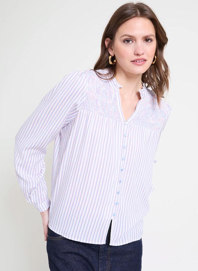 Naf Naf Chemisier Stripe Bleu Ecru