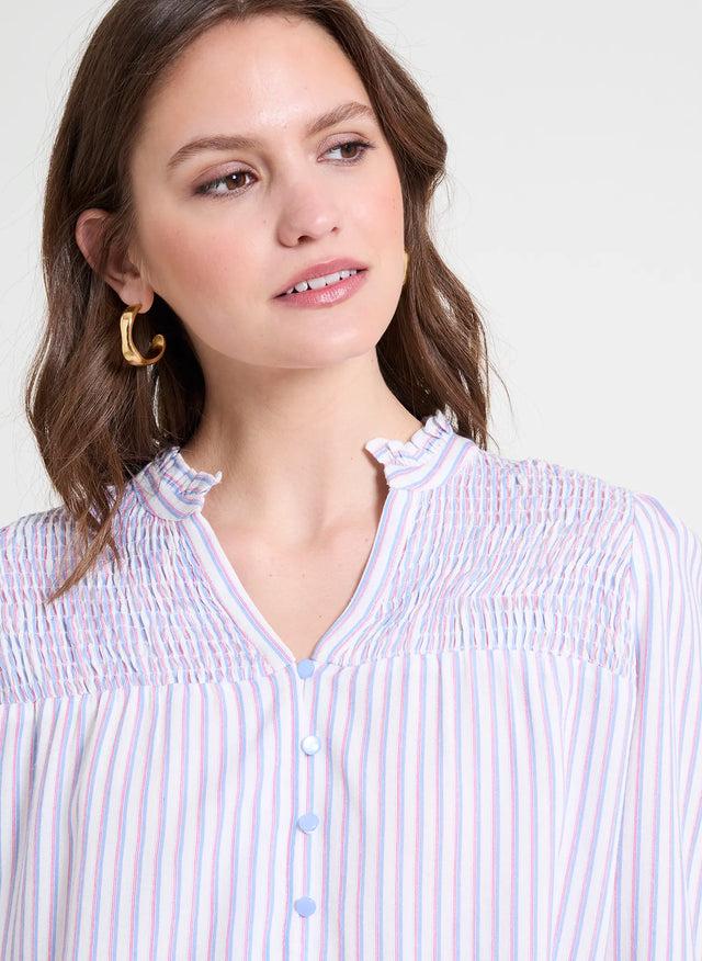 Naf Naf Chemisier Stripe Bleu Ecru