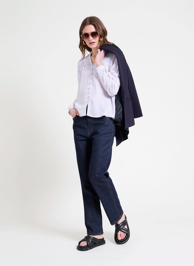 naf naf Chemisier Stripe Bleu Ecru