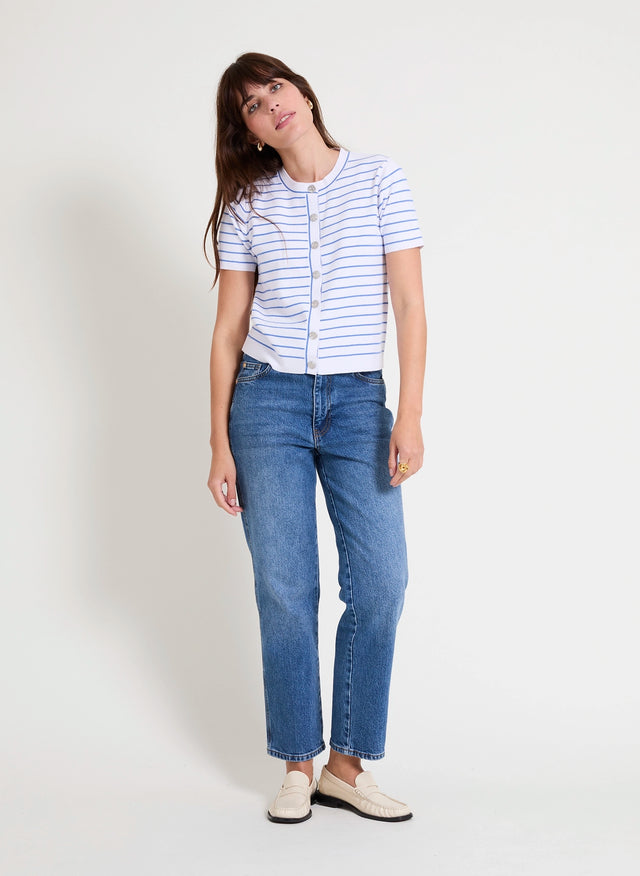 naf naf Gilet Suzzy Ecru/Bleu Azur