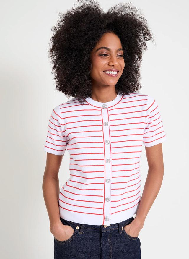 Naf Naf Gilet Suzzy Ecru/Poppy Red