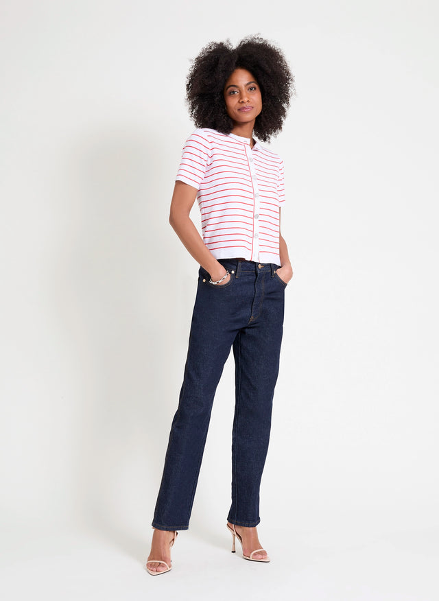 naf naf Gilet Suzzy Ecru/Poppy Red