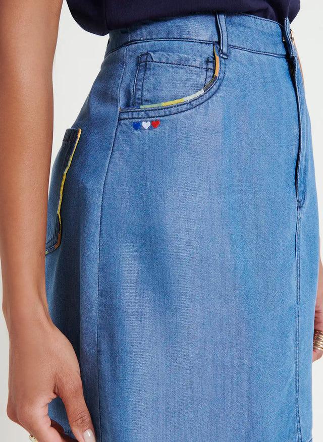 Naf Naf Jupe Brode Chambray