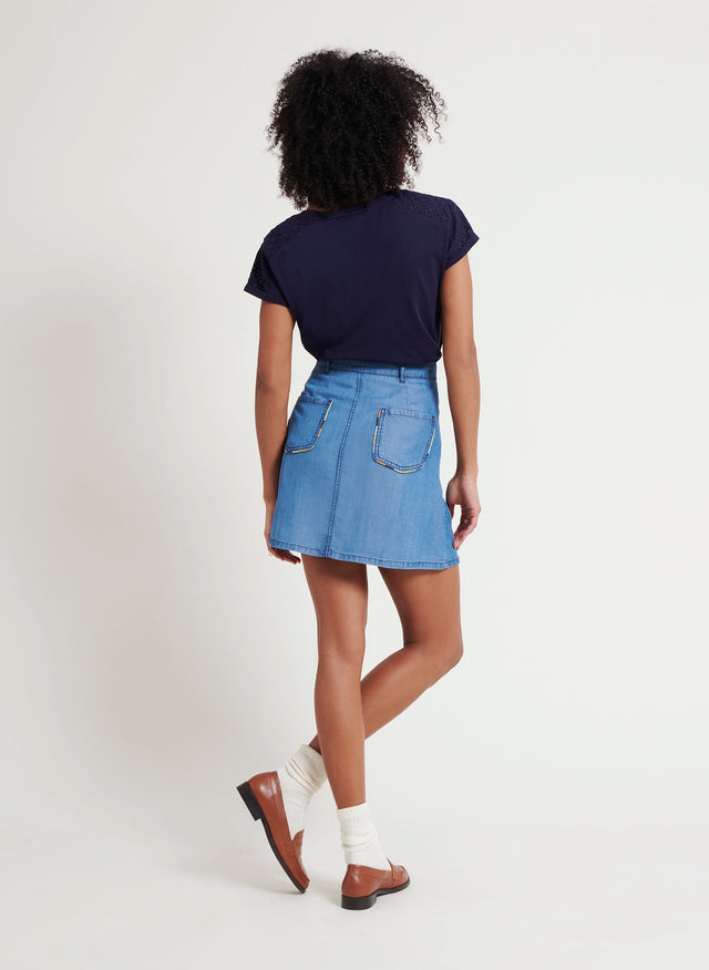 Naf Naf Jupe Brode Chambray