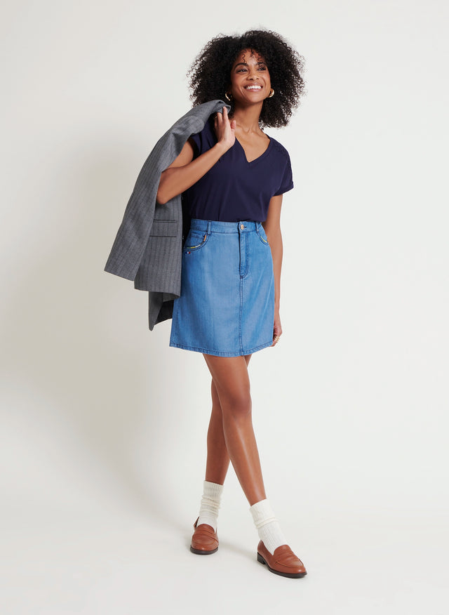 naf naf Jupe Brode Chambray