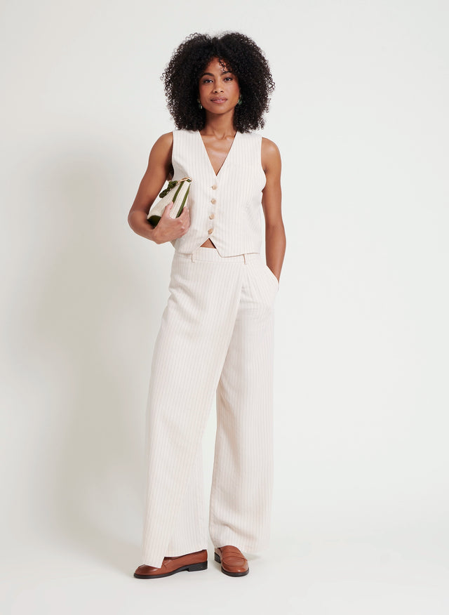 Naf Naf Pantalon Thylia Rayures Beige/Noir