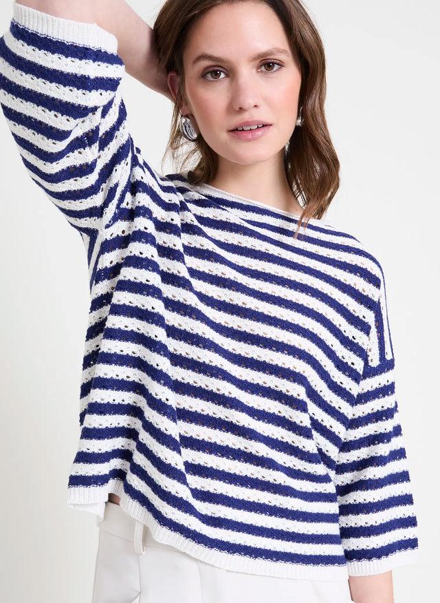 naf naf Pull Marin Ecru/Blue Moyen