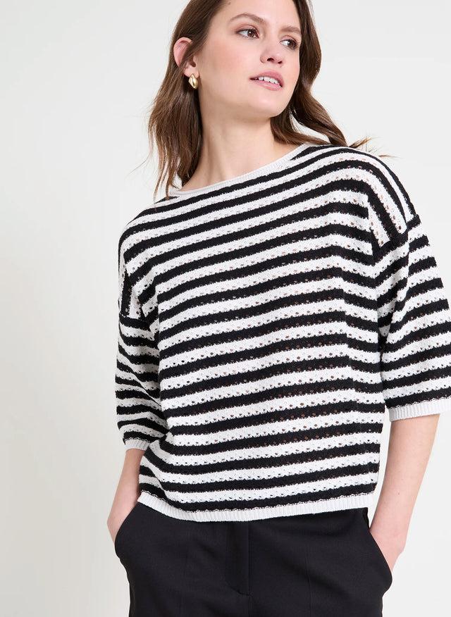 naf naf Pull Marin Ecru/Noir