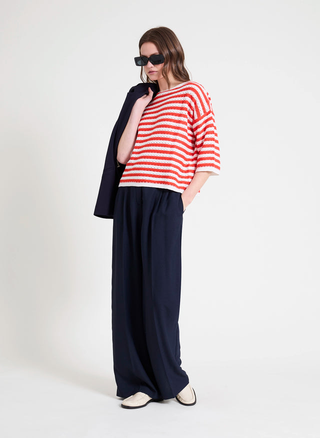 naf naf Pull Marin Ecru/Poppy Red