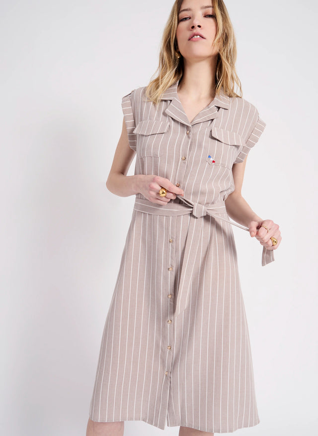 Naf Naf Robe Folla Beige Clair/ Blanc