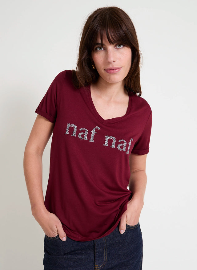 Naf Naf T-shirt Amora Bordeaux Fonce