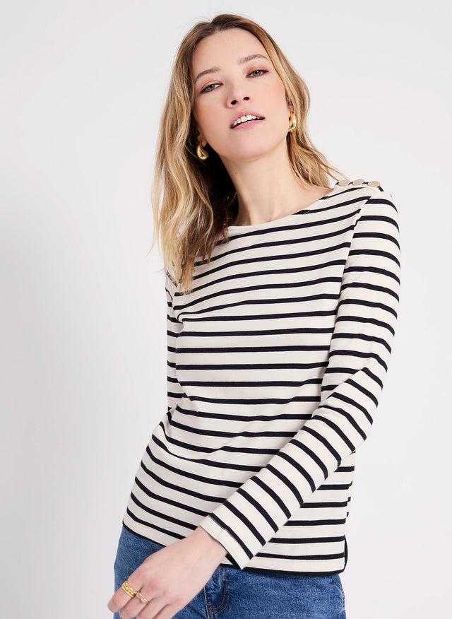 Naf Naf T-shirt Mariniere Champagne/Noir