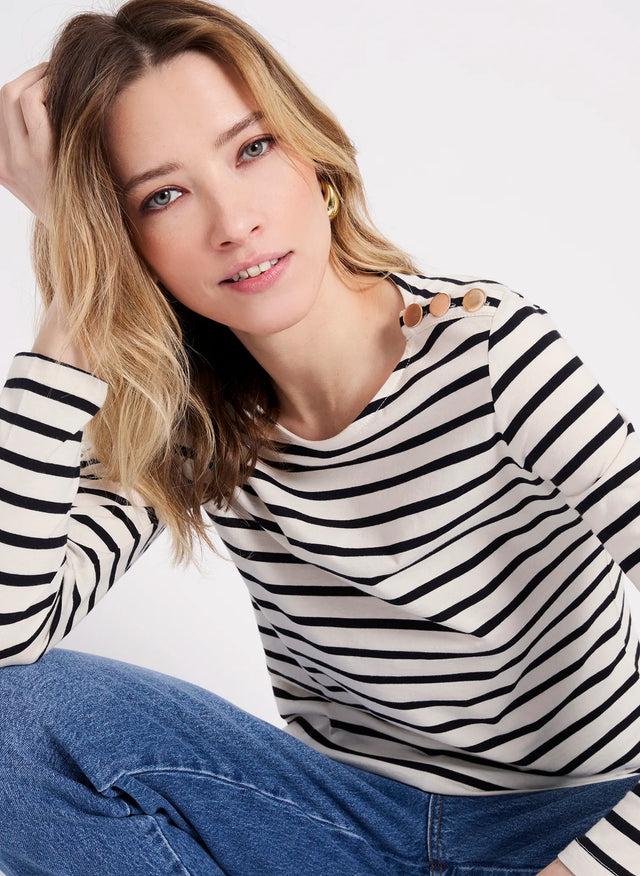 Naf Naf T-shirt Mariniere Champagne/Noir