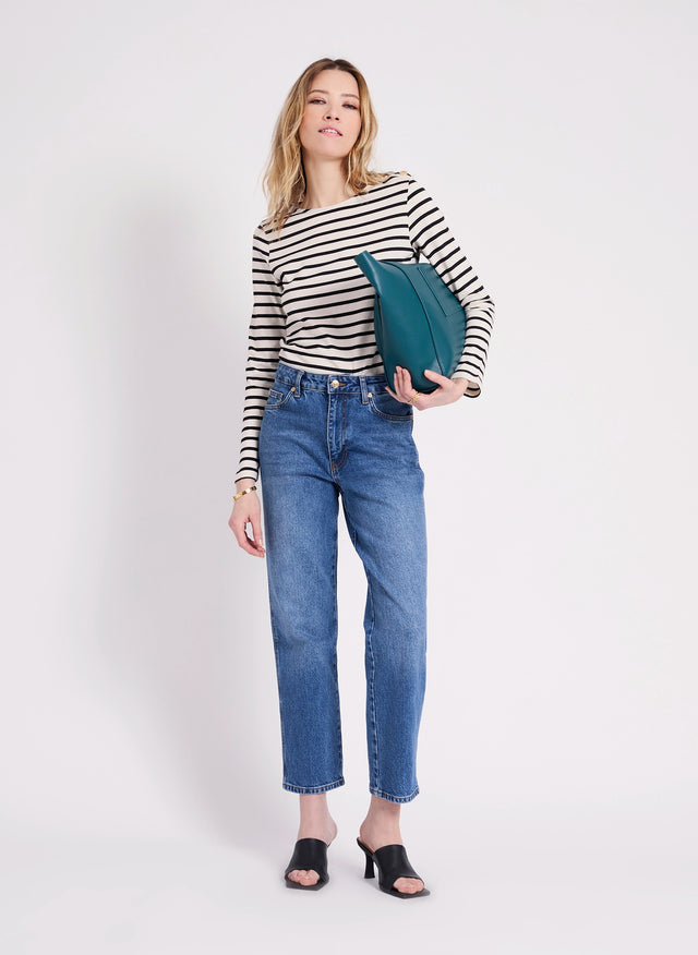 naf naf T-shirt Mariniere Champagne/Noir