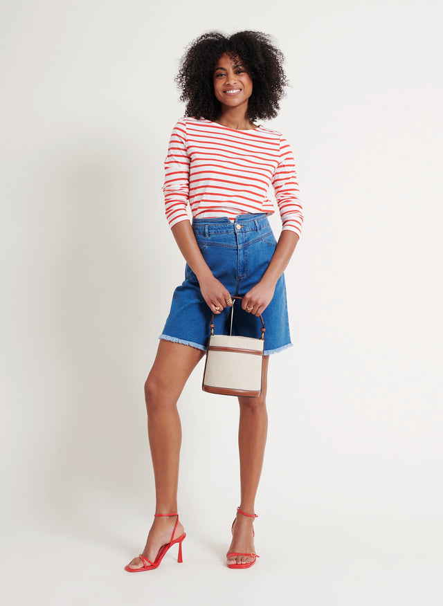 naf naf T-shirt Mariniere Ecru/Love