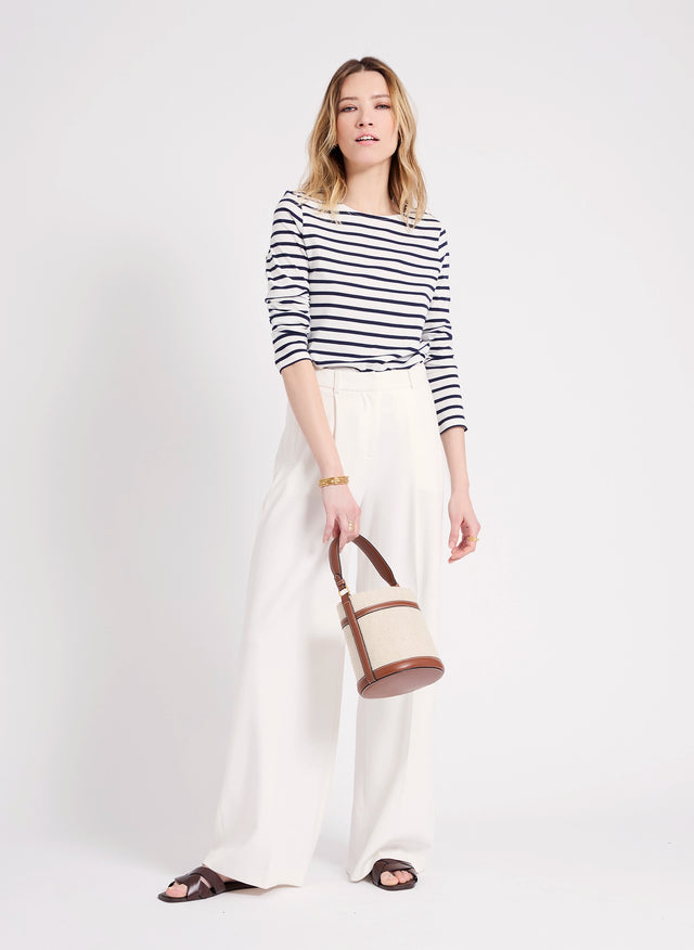 naf naf T-shirt Mariniere Ecru/Marine