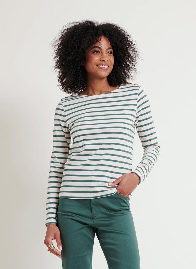 Naf Naf T-shirt Mariniere Kaki/Champagne