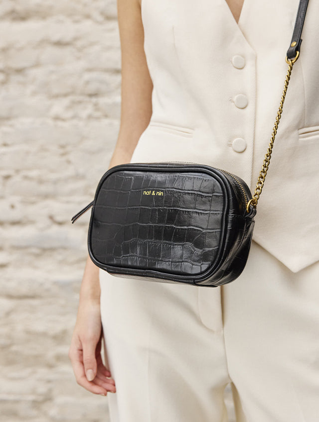 Nat & Nin Sacs Porté épaule Geri Croc Noir