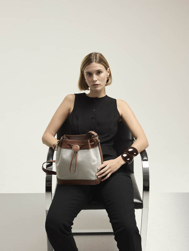 Nat & Nin Sacs Porté épaule Norah Toile Toile Noisette