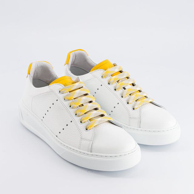 National Standard Sneakers Basses Cuir Nappa Grainé Blanc Et Cuir Jaune