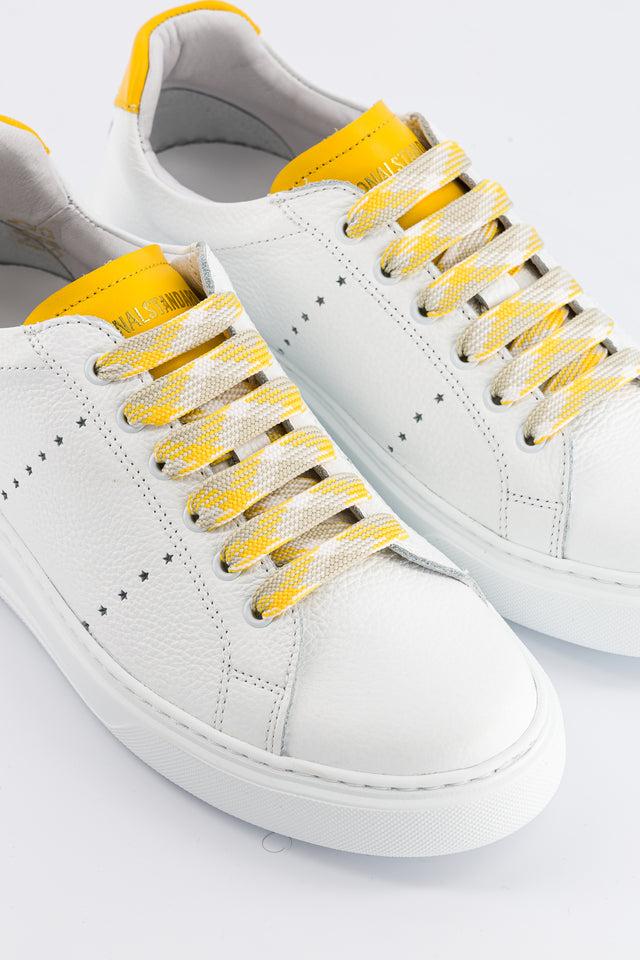 National Standard Sneakers Basses Cuir Nappa Grainé Blanc Et Cuir Jaune