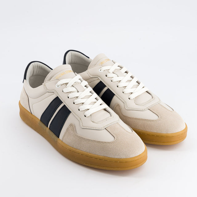 National Standard Sneakers Basses En Cuir Nappa Blanc Et Cuir Veau Velours Beige