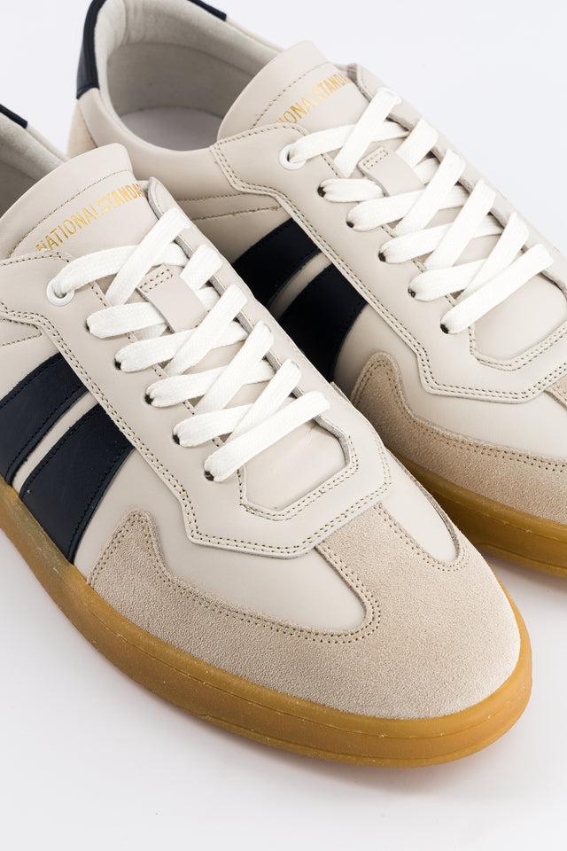 National Standard Sneakers Basses En Cuir Nappa Blanc Et Cuir Veau Velours Beige
