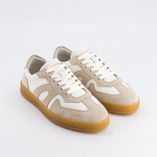 National Standard Sneakers Basses En Cuir Nappa Blanc Et Suède Beige