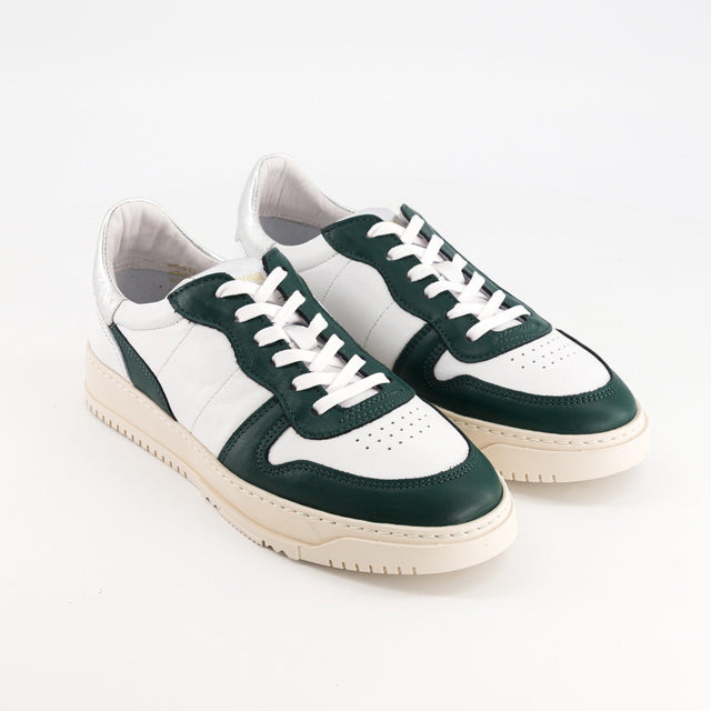 National Standard Sneakers Basses En Cuir Nappa Blanc Vert Et Argenté