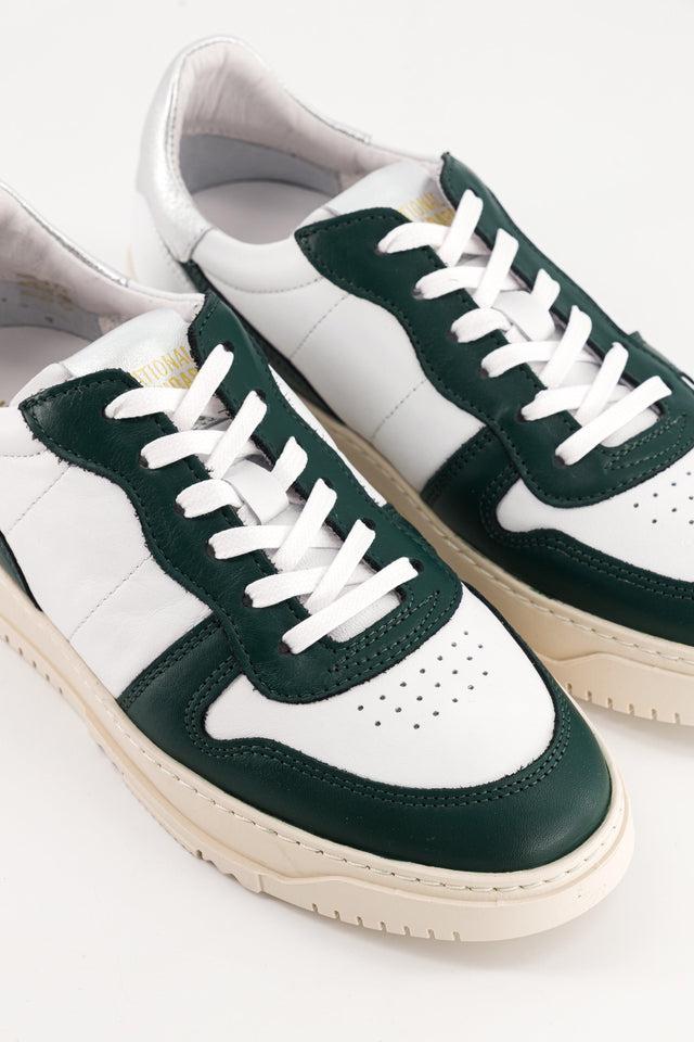 National Standard Sneakers Basses En Cuir Nappa Blanc Vert Et Argenté